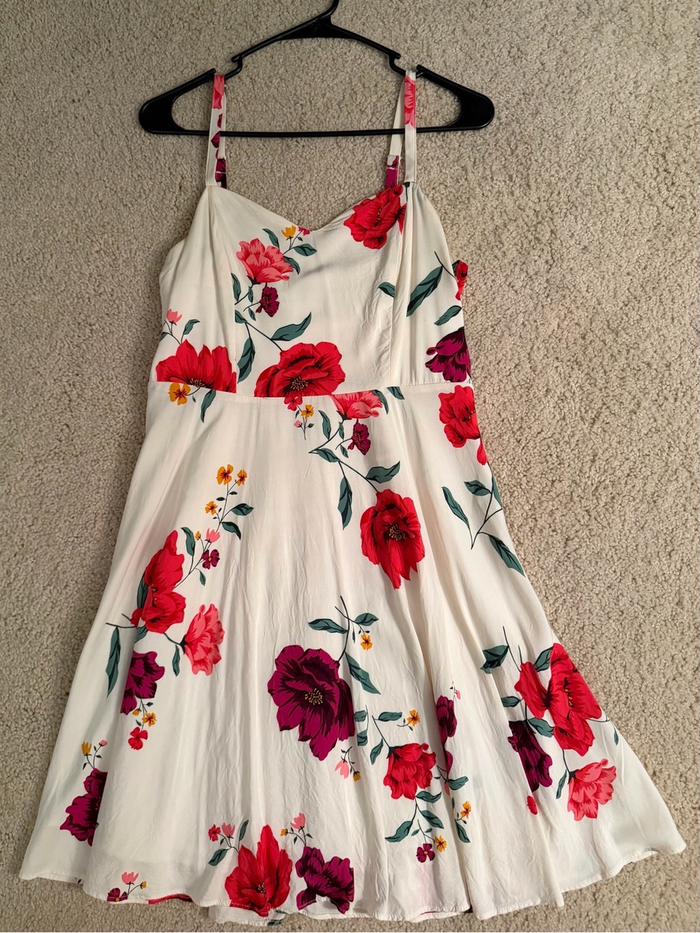 Old Navy Cream Midi Sundress with Red & Pink Floral Print